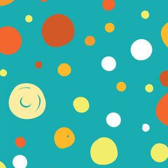 Color pattern with polka dots on turquoise background. 
