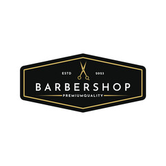 Vintage barber shop logo design template for business salon or barber shop