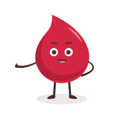 Cute Blood droplet mascot vector illustration. Drop of blood cartoon character