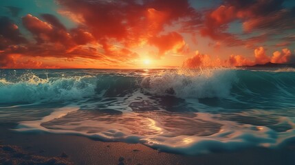 Fototapeta na wymiar sea waves at sunset Generative AI