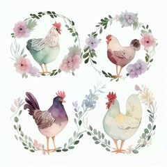 chicken, watercolor style Generative AI