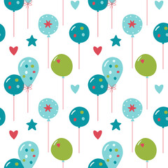 Fun colorful balloons seamless pattern for kids party. Creative minimalist style art background for children or trendy design with basic shapes.