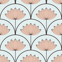 asian style lotus flower seamless pattern in soft blue ivory - 604810311