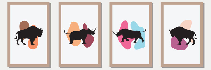 animal Silhouette vector set in frame with abstract shape , illustration