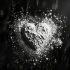 flour heart on a black table