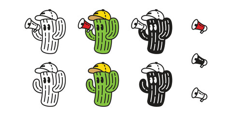 cactus vector icon Desert flower Megaphone cartoon character cap hat logo botanica plant garden symbol illustration doodle tattoo stamp clip art design