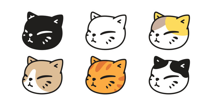 cat vector calico kitten icon logo pet face head breed symbol cartoon character doodle stamp design animal illustration isolated