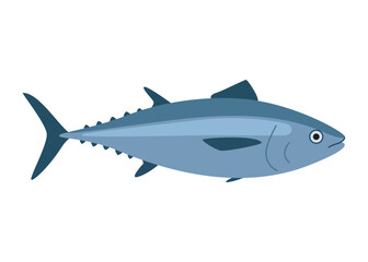 Tuna, bluefin fish, seafood and underwater color animal. Water delicacy, gourmet. Fishing. Vector illustration isolated