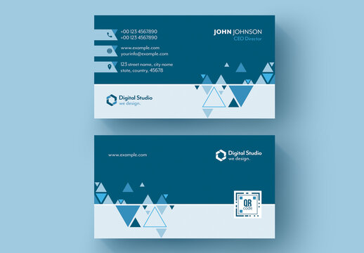 Business Card Layout with Blue Accents