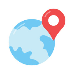World globe with map pin, vector of global location in trendy style