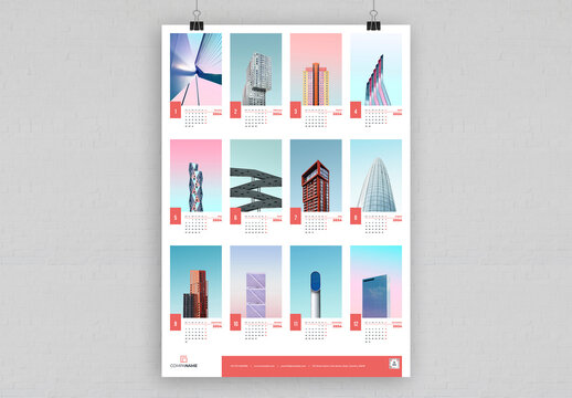 Calendar 2024 Poster Layout with Pink Accents