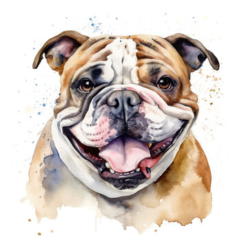 A watercolor painting of a smiling dog. Generative AI.