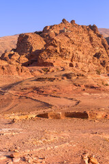 The Siq red rocks, canyon of Petra, Jordan