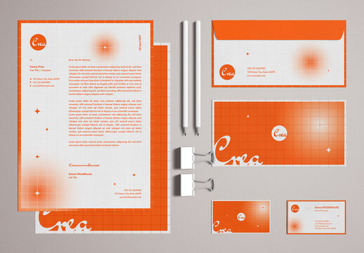Stationery Set Layout with Grid Design Elements