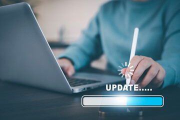 Smartphone and laptop with Update Software Computer Program Upgrade Business Technology Internet,...