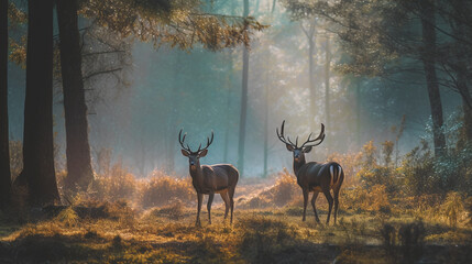 Obraz premium Deer in a field with trees in the background