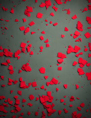 Gray abstract background that is strewn with red pieces similar to rose petals.Generative AI