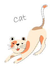 Cat . Cute animals cartoon characters . Flat shape and line stroke design . Vector illustration .