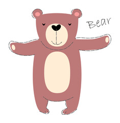 Bear . Cute animals cartoon characters . Flat shape and line stroke design . Vector illustration .