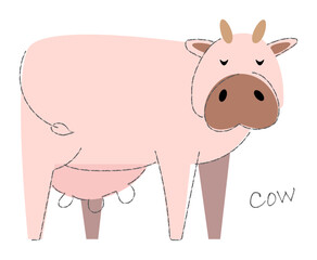 Cow . Cute animals cartoon characters . Flat shape and line stroke design . Vector illustration .