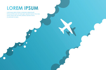 airplane travel opens the background. trip abroad on vacation, and plane routes vector illustration banner.