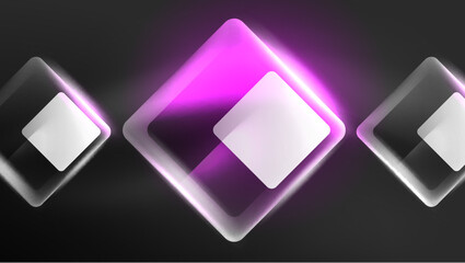 Abstract background landing page, geometric shape illuminated with glowing neon light on dark background. Futuristic city lights concept