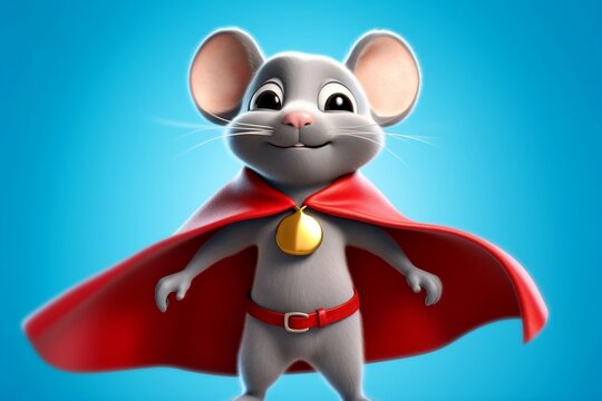 Superhero Caped Mouse The Cartoon Character. AI