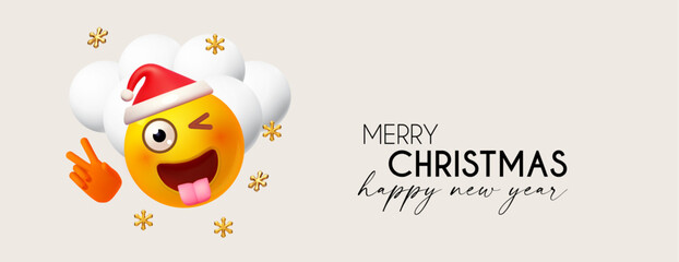 Merry Christmas and Happy New Year funny design template with smiling Santa Claus faces. Happy holidays.