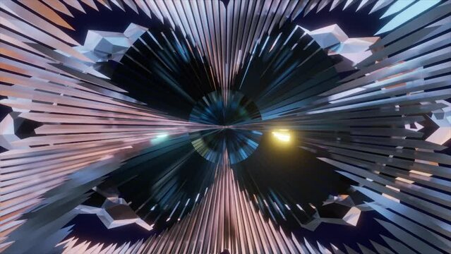 Abstract background 3D animation shiny futuristic composition geometric elements transforms and rotates in space loop. 