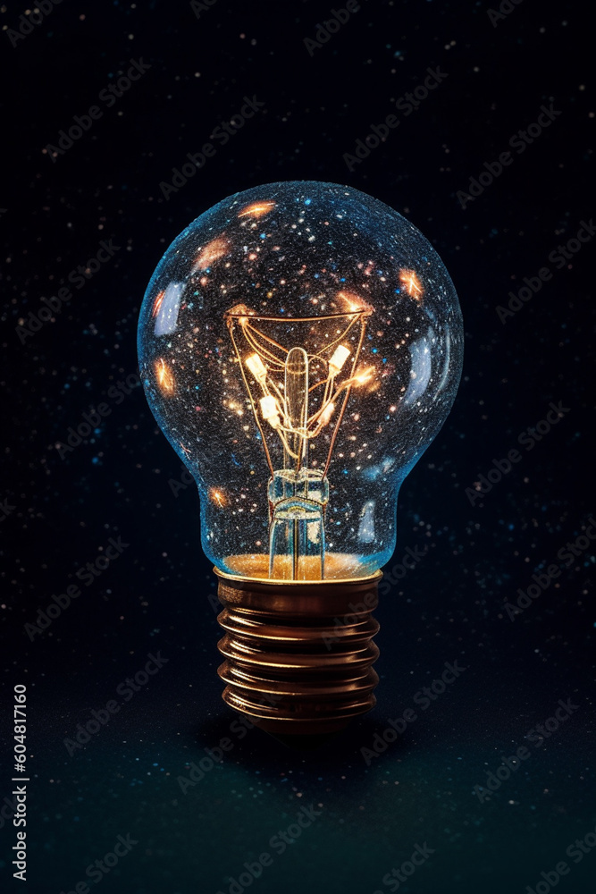 Aufkleber An intricate paper-cut scene of a lightbulb surrounded by a constellation of stars, symbolizing the connection between creativity and the vastness of the universe. Generative AI technology.