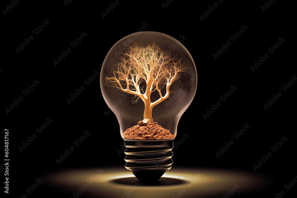 Leinwandbilder A mesmerizing paper-cut representation of a lightbulb with roots extending into the ground, suggesting the idea of nurturing creativity.  Generative AI technology.
