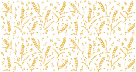 Spikelets of wheat and grains seamless pattern background. Cereal Editable outline stroke. Vector line.