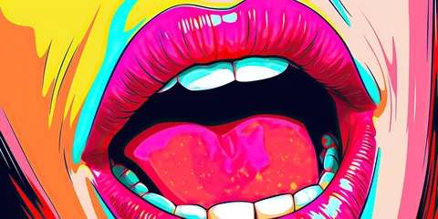 Fotobehang AI Generated. AI Generative. Retro vintage open mouth girl with tongue. Sensual passion vibe. Graphic Art © AkimD