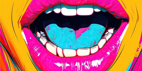 AI Generated. AI Generative. Retro vintage open mouth girl with tongue. Sensual passion vibe. Graphic Art