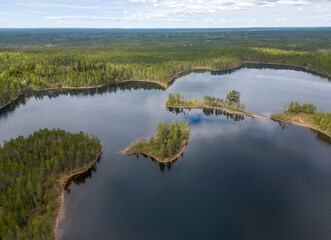 Aerial view of Islands in Lake. Republic of Karelia