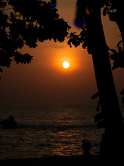 Photos of the sunset on the sea at Jomtien Beach Thailand.