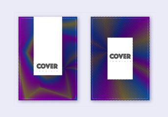 Hipster cover design template set. Rainbow abstract lines on dark blue background. Classic cover design. Vibrant catalog, poster, book template etc.
