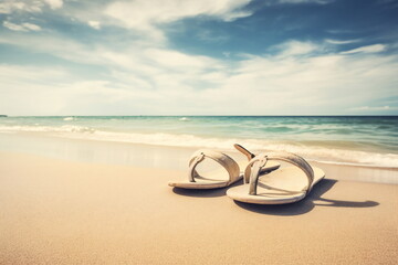 Fototapeta na wymiar Summer Flip-Flops on the Beach