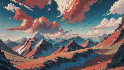 Red mountains. Created with Generative AI technology.