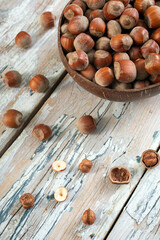 nocciole di bosco con guscio sfondo rustico