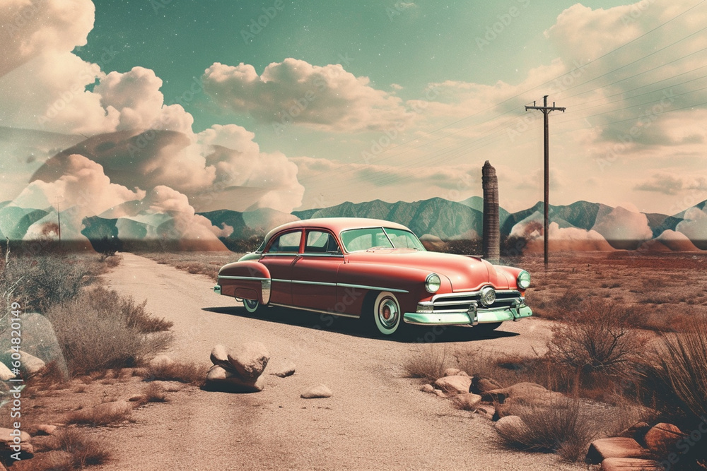 Poster A digital collage combining vintage photographs with abstract shapes and textures, merging the past and the present in a surreal way.  Generative AI technology.