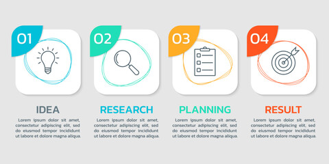 4 step infographic with business icons. Modern infograph element design. Presentation, process diagram, timeline banner template. Vector illustration. 