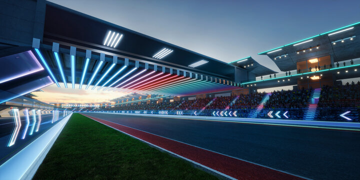 3d rendering racing concept of evening scene futuristic racetrack