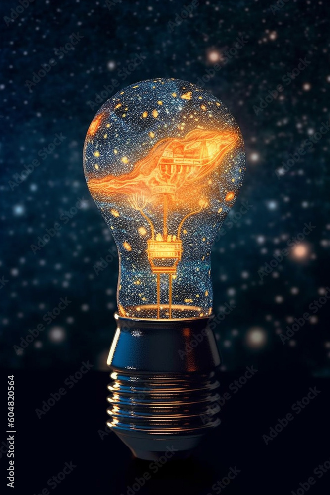 Aufkleber An intricate paper-cut scene of a lightbulb surrounded by a constellation of stars, symbolizing the connection between creativity and the vastness of the universe. Generative AI technology.
