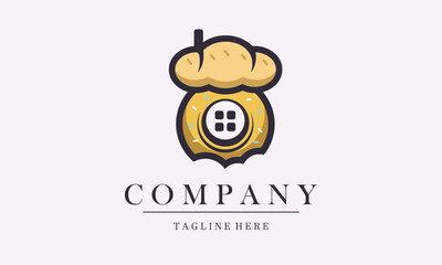 Obraz premium bakery store company logo vector icon. Design logo cake and bread with mushroom house suitable for bakery, cake industrial, food store, cafe company logo
