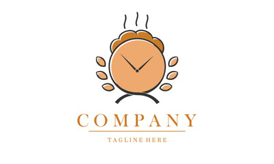 bakery store company logo vector icon. Design logo cake and bread with clock shape suitable for bakery, cake, food store, cafe company logo
