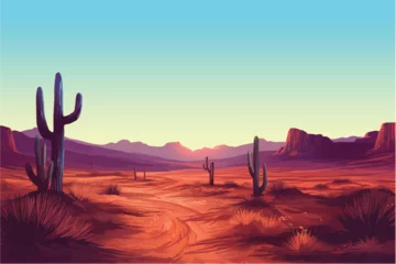 Zelfklevend Fotobehang hand drawn painting of sunset in the desert © Arash