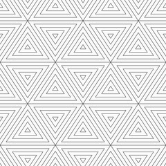 Abstract geometric seamless pattern with triangles. Outline triangles geometric lattice. Black and white vector background.