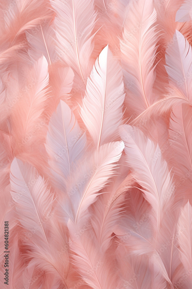 Poster A dreamy and whimsical feather background pattern texture, with feathers floating in a gentle breeze against a soft pastel-colored background, Generative AI technology.