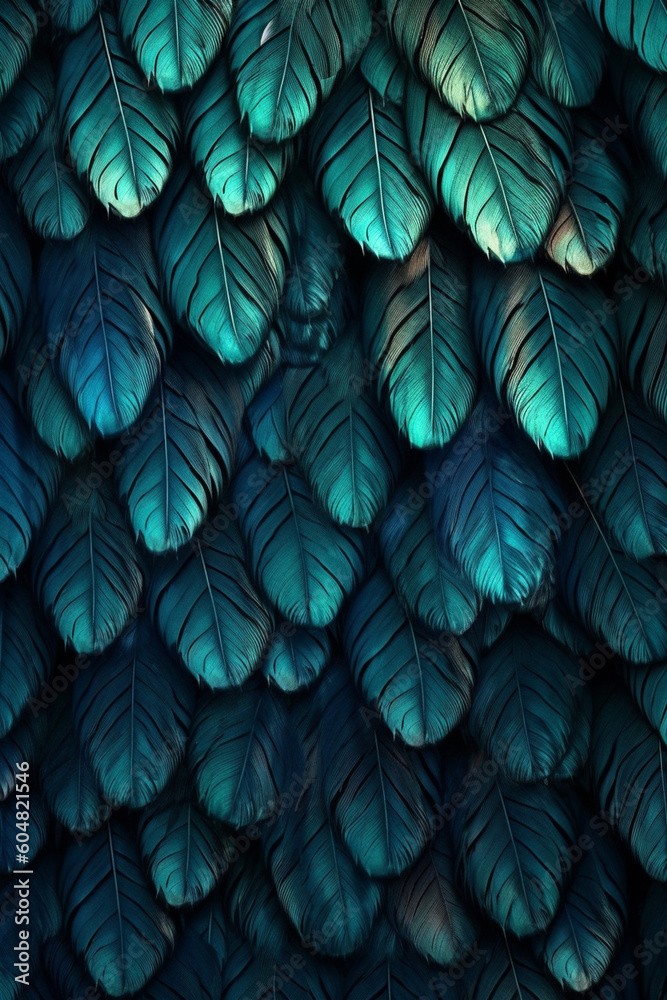 Aufkleber A symmetrical feather background pattern texture, with feathers mirrored and repeated to create a balanced and harmonious composition. Generative AI technology.